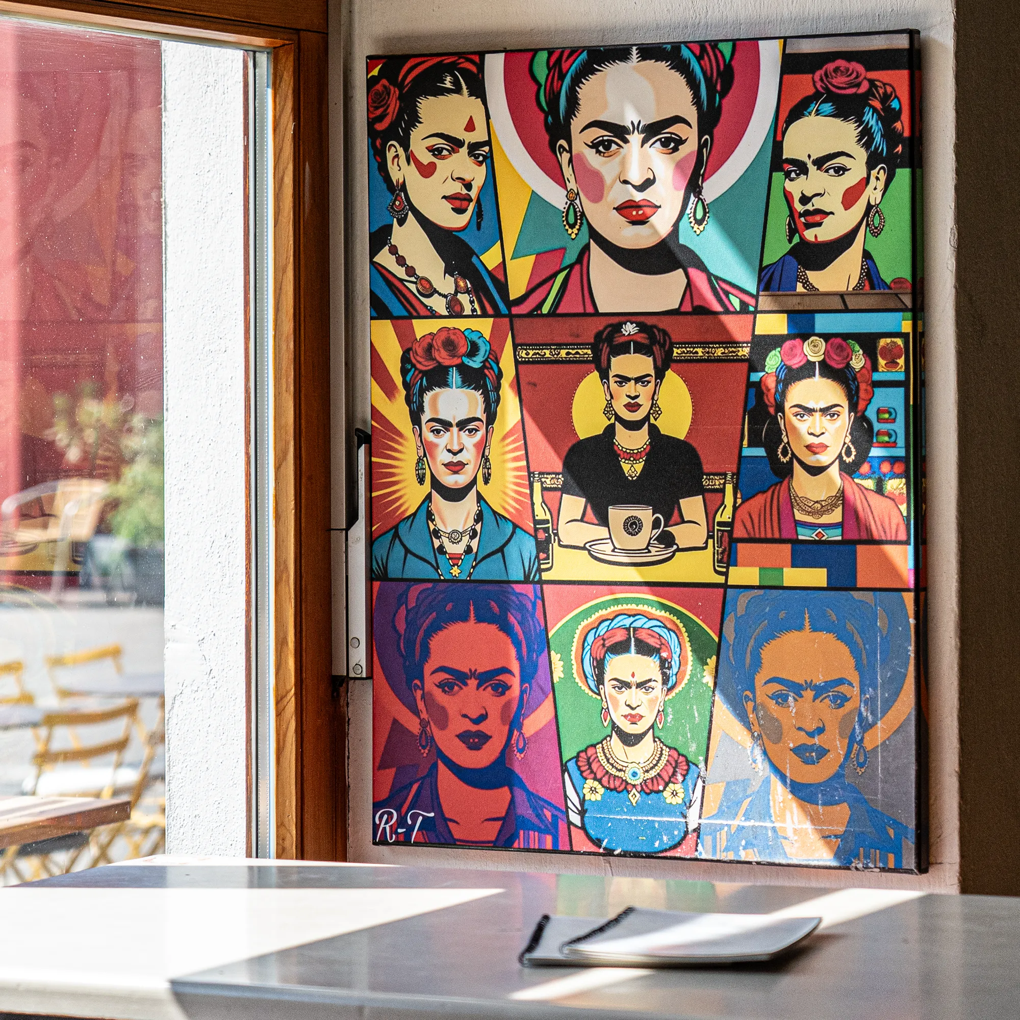 Frida-Kahlo-Pop-Art an der Wand im Innenraum des Café Frida